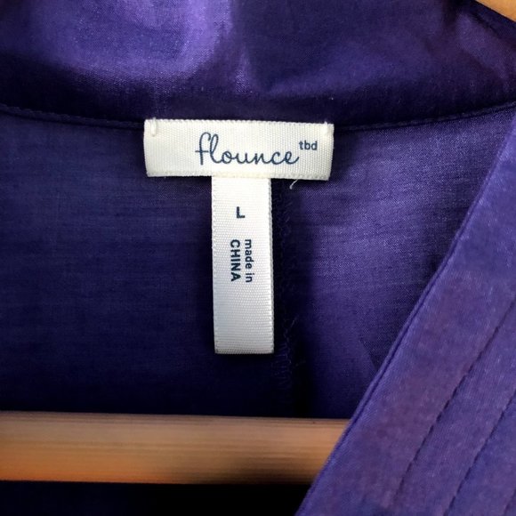 Anthropologie Flounce TBD Purple Silk Blend Short Sleeve Blouse Size L Button Up - Picture 7 of 7